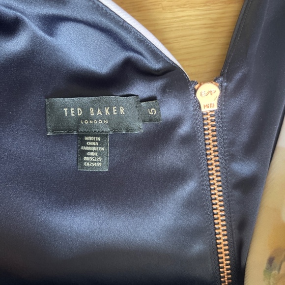 Ted Baker London Floral Navy Blue Sleeveless Midi Fit Dress Size 5 - Picture 5 of 10